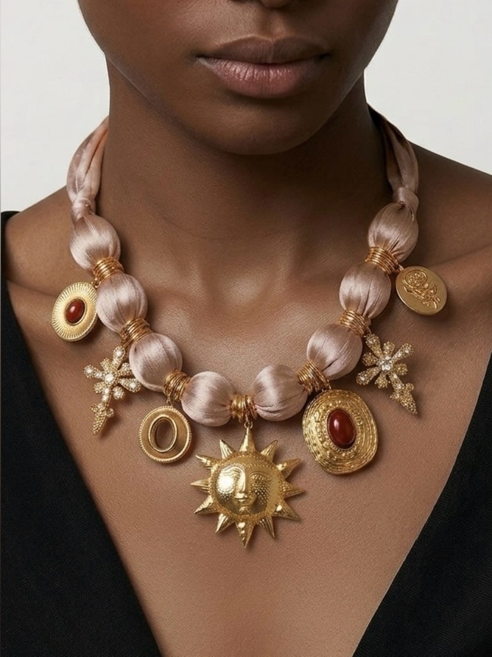 New Gold Statement Chunky Charm Necklace 14k Plated Maximalist Glam Bold